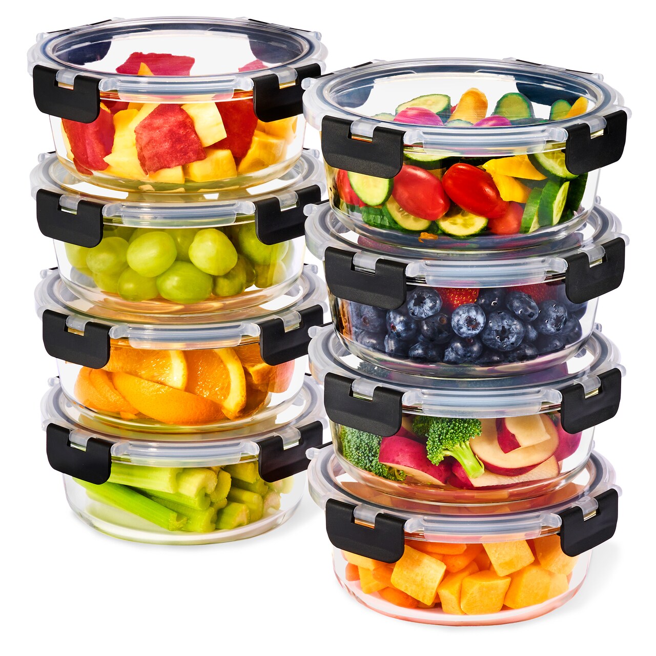 Sorbus 16pc Glass Meal Prep Containers Set – 8 Round 32oz Containers with Airtight Lids